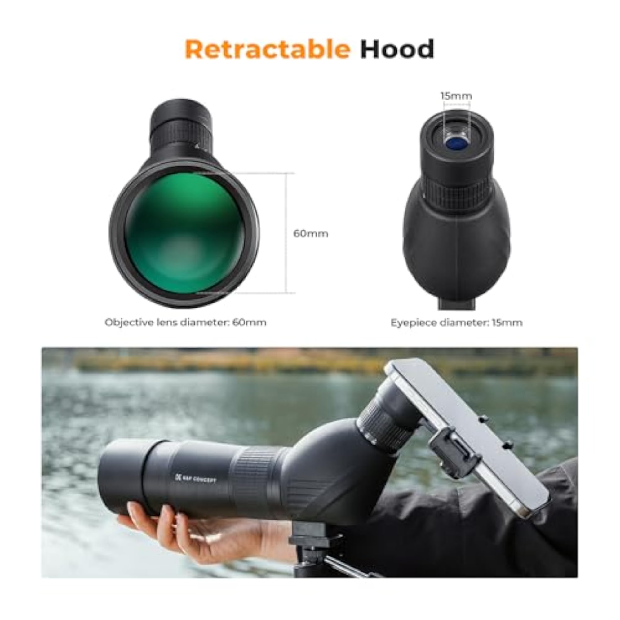 20-60x60 Waterproof Spotting Scopes with Tripod & Phone Adapter